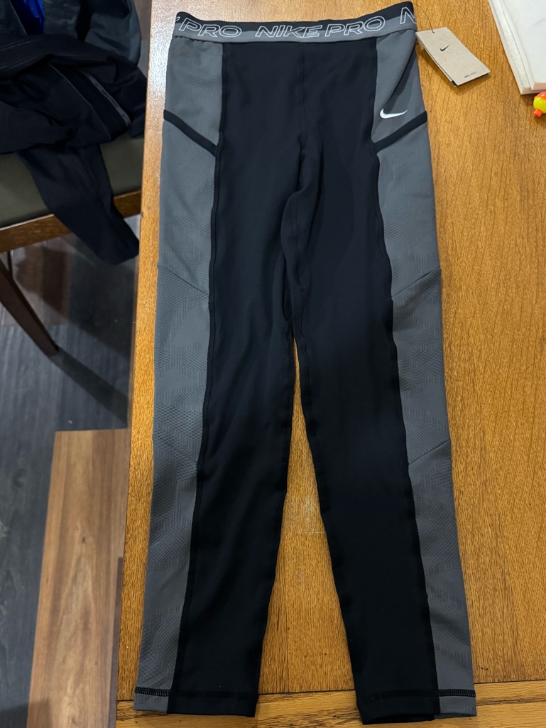 New Wtag-Nike Pro Black/Gray Training Tights S W/Side Pockets